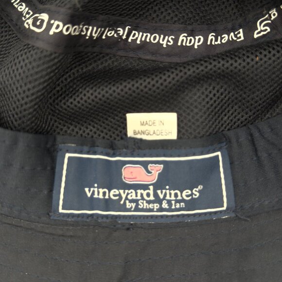 Vineyard Vines Navy Bucket Hat Boonie Sun Hat Mesh Lined Adjustable Chin Strap - Picture 7 of 7